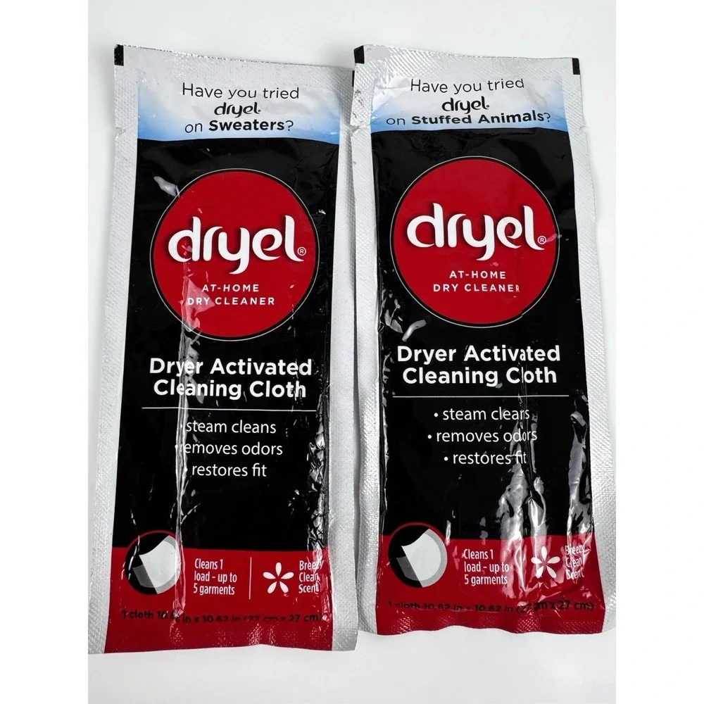 New Lot Of 2 Dryel At-Home‎ Dry Cleaner Dryer Activated Cleaning Cloths